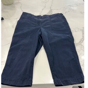 Talbots Womens 16P High Waist Patch Pocket Crop Pants Blue Cotton Blend